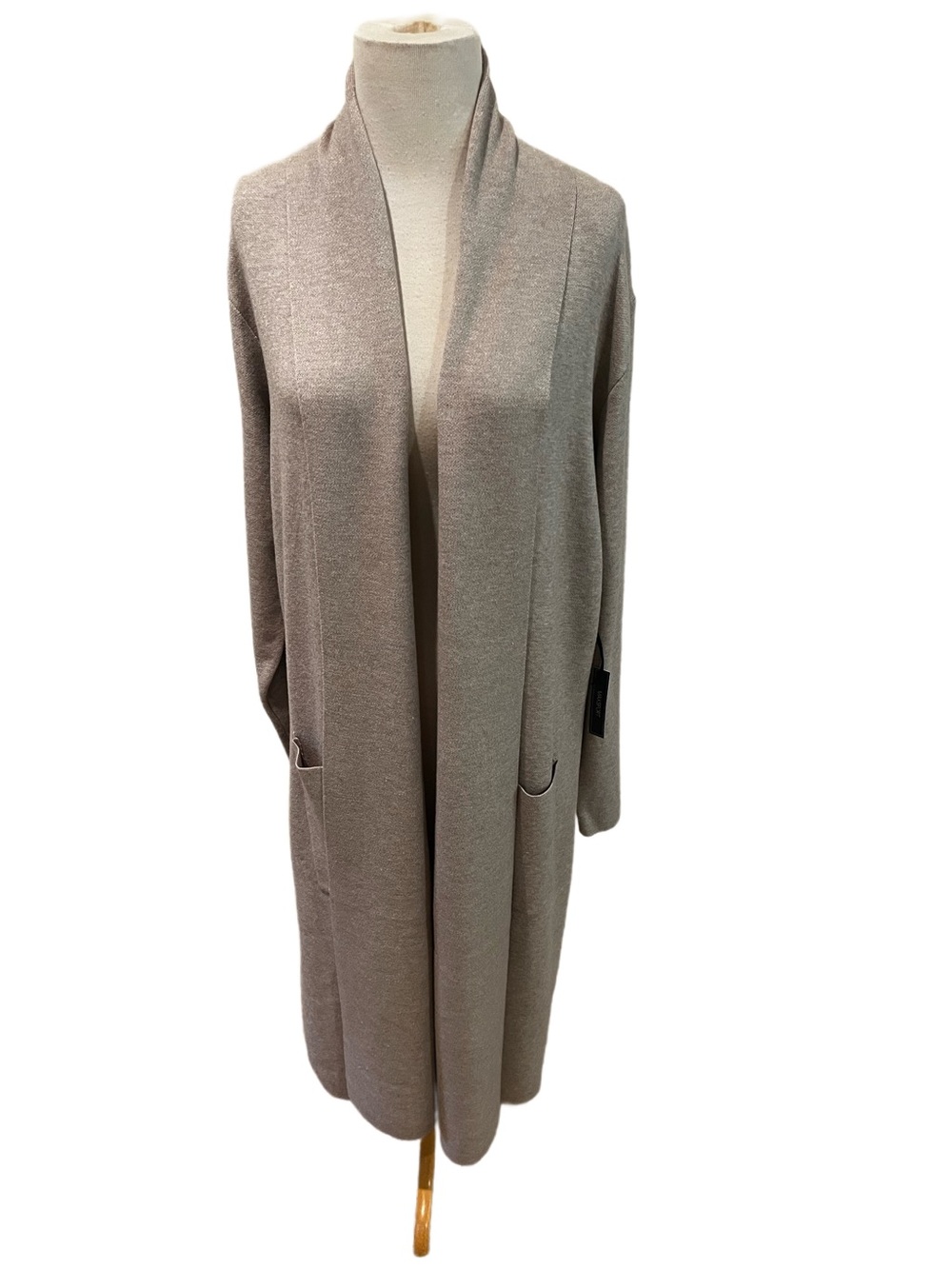 Max Sport Maxi 46” Long Cardigan Duster Women’s L Buff Beige NWT 368 Open Front